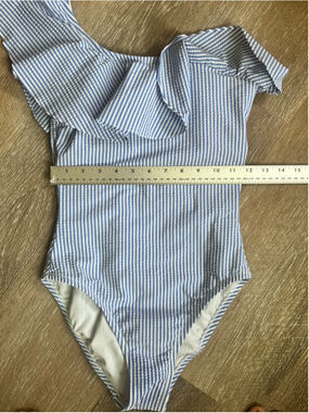 Girls J.Crew Blue White Striped One Piece Swimsuit XS